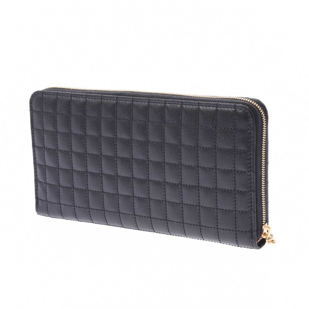 Celine Quilted Zip Round Black Leather Calfskin Wallet